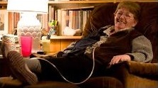 Helen McMillan Zak in her armchair, on oxygen